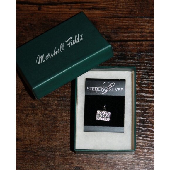 Vintage Sterling Silver Marshall Field's Visa Card Rhinestone Charm NEW W/ Box - Picture 1 of 2
